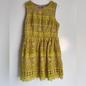 Chelsea‎ 28 Tan Butter Yellow Lace Overlay Large Fit Flare Dress party shower